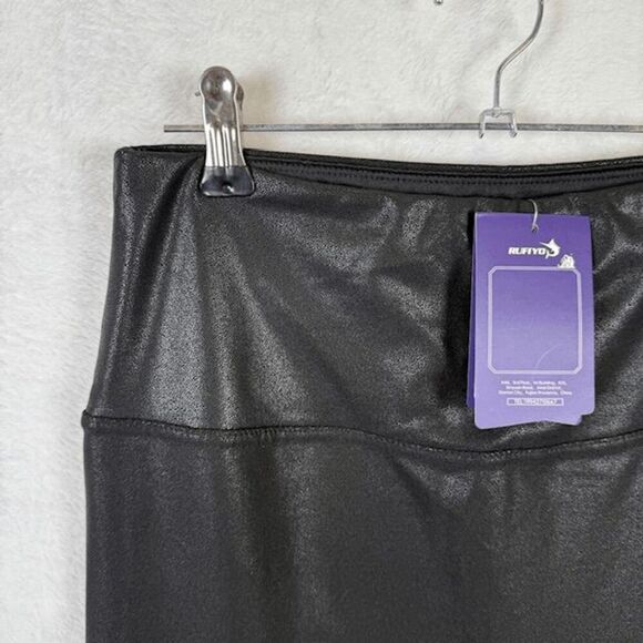 NWT RUFIYO High Waist Faux Leather Leggings Black Stretch Size Medium - Picture 3 of 13